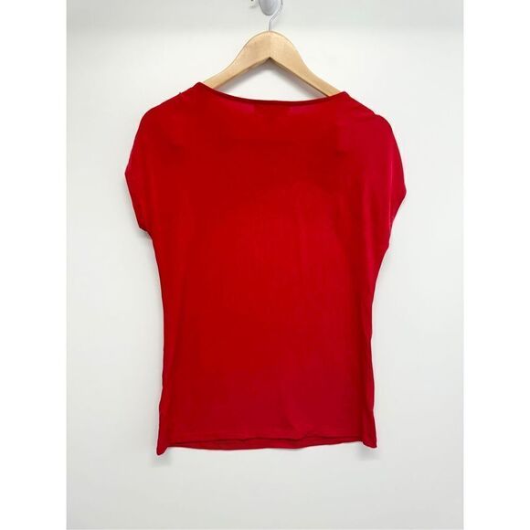 Michael Kors Red Shirt Ladies Size Small Ruched Pullover Short Sleeve Logo - Picture 4 of 7